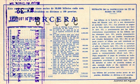 Reverso del décimo de Lotería Nacional de 1963 Sorteo 29