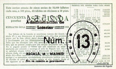 Reverso del décimo de Lotería Nacional de 1963 Sorteo 31