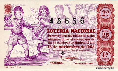 Décimo de Lotería Nacional de 1963 Sorteo 32 - GALLINA CIEGA