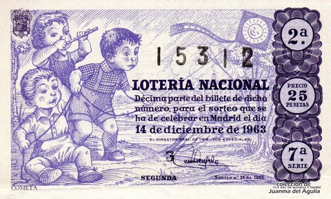 Décimo de Lotería Nacional de 1963 Sorteo 35 - COMETA