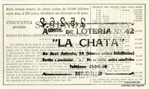 Reverso del décimo de Lotería Nacional de 1963 Sorteo 4