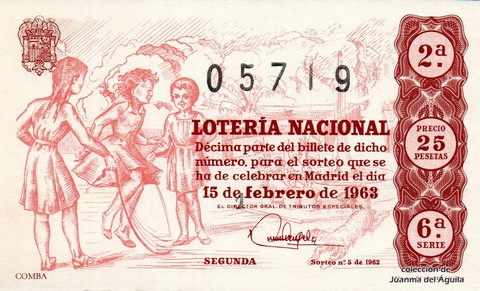 Décimo de Lotería Nacional de 1963 Sorteo 5 - COMBA