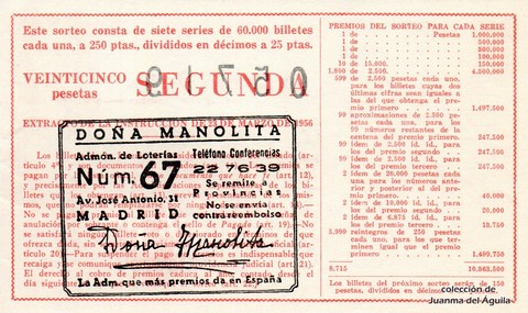 Reverso del décimo de Lotería Nacional de 1963 Sorteo 5