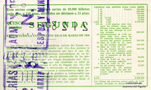 Reverso del décimo de Lotería Nacional de 1963 Sorteo 6