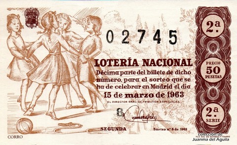 Décimo de Lotería Nacional de 1963 Sorteo 8 - CORRO