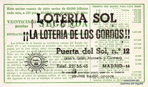 Reverso del décimo de Lotería Nacional de 1963 Sorteo 9