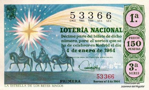 Décimo de Lotería Nacional de 1964 Sorteo 1 - LA ESTRELLA DE LOS REYES MAGOS