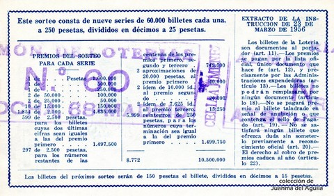 Reverso del décimo de Lotería Nacional de 1964 Sorteo 11