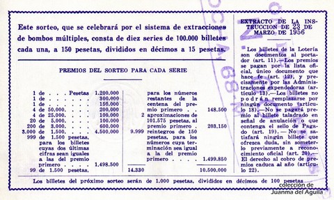 Reverso del décimo de Lotería Nacional de 1964 Sorteo 12