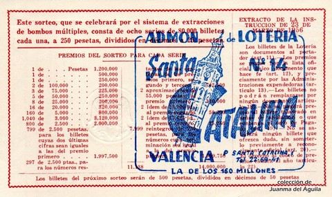 Reverso del décimo de Lotería Nacional de 1964 Sorteo 15