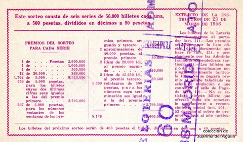 Reverso del décimo de Lotería Nacional de 1964 Sorteo 16