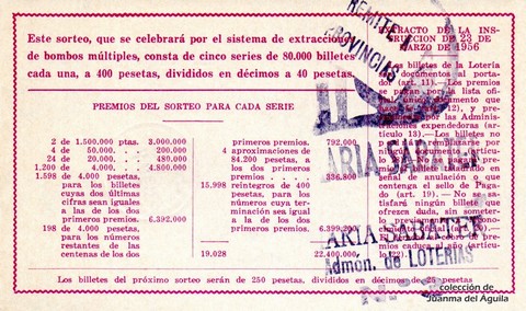 Reverso del décimo de Lotería Nacional de 1964 Sorteo 17