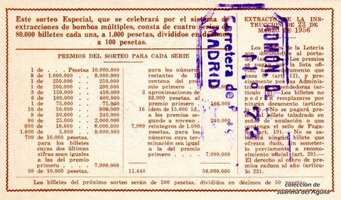 Reverso del décimo de Lotería Nacional de 1964 Sorteo 19