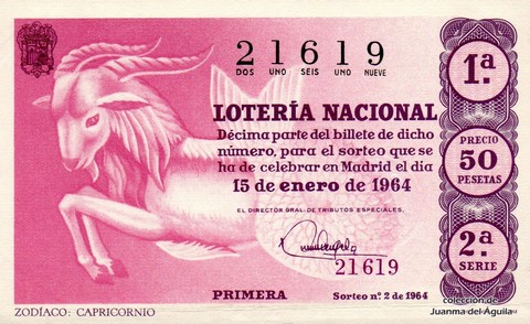 Décimo de Lotería Nacional de 1964 Sorteo 2 - ZODÍACO: CAPRICORNIO