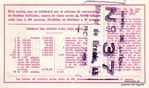 Reverso del décimo de Lotería Nacional de 1964 Sorteo 23