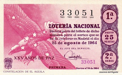 Décimo de Lotería Nacional de 1964 Sorteo 24 - CONSTELACIÓN DE EL ÁGUILA