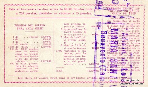 Reverso del décimo de Lotería Nacional de 1964 Sorteo 24