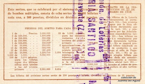 Reverso décimo de Lotería 1964 / 25
