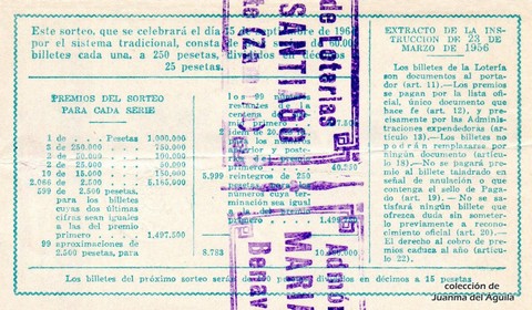 Reverso del décimo de Lotería Nacional de 1964 Sorteo 26