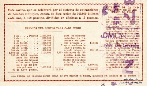 Reverso del décimo de Lotería Nacional de 1964 Sorteo 27