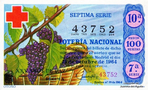 Décimo de Lotería Nacional de 1964 Sorteo 29 - OTOÑO