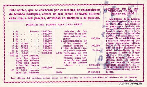 Reverso del décimo de Lotería Nacional de 1964 Sorteo 2