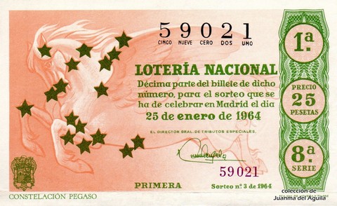 Décimo de Lotería Nacional de 1964 Sorteo 3 - CONSTELACIÓN PEGASO