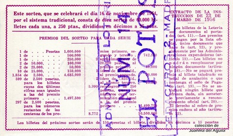 Reverso décimo de Lotería 1964 / 32