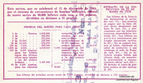 Reverso del décimo de Lotería Nacional de 1964 Sorteo 35