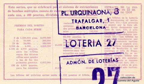 Reverso del décimo de Lotería Nacional de 1964 Sorteo 5