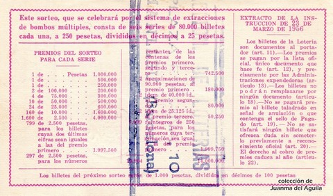 Reverso del décimo de Lotería Nacional de 1964 Sorteo 6