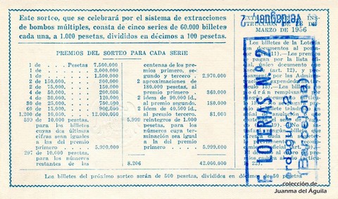 Reverso del décimo de Lotería Nacional de 1964 Sorteo 7