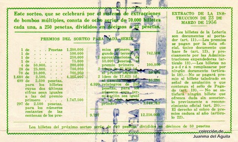 Reverso del décimo de Lotería Nacional de 1964 Sorteo 9
