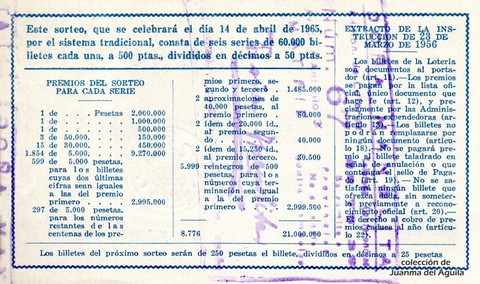 Reverso décimo de Lotería 1965 / 11