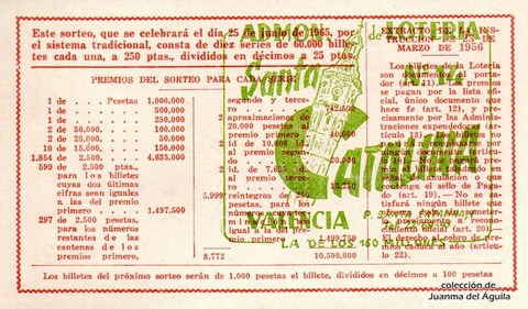Reverso del décimo de Lotería Nacional de 1965 Sorteo 18