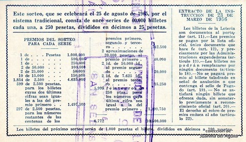 Reverso del décimo de Lotería Nacional de 1965 Sorteo 24