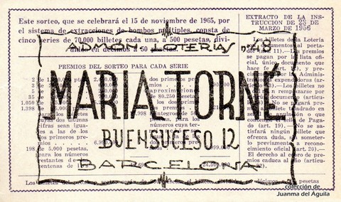 Reverso décimo de Lotería 1965 / 32