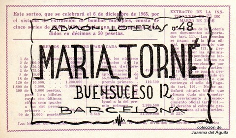 Reverso décimo de Lotería 1965 / 34