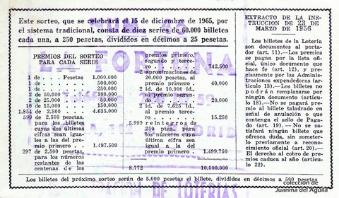 Reverso del décimo de Lotería Nacional de 1965 Sorteo 35