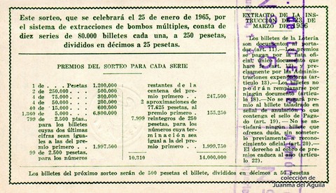 Reverso del décimo de Lotería Nacional de 1965 Sorteo 3