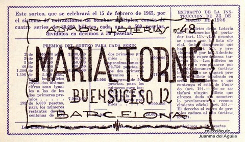 Reverso décimo de Lotería 1965 / 5