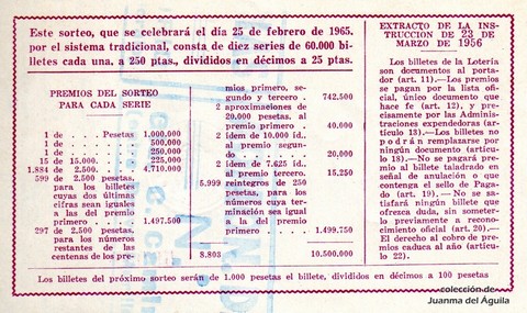 Reverso del décimo de Lotería Nacional de 1965 Sorteo 6