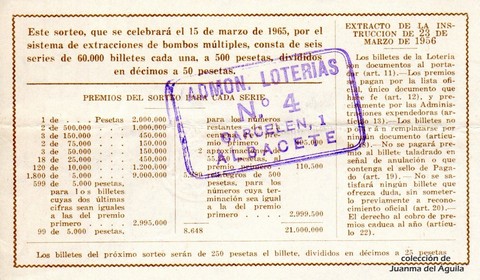 Reverso décimo de Lotería 1965 / 8