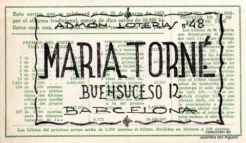 Reverso décimo de Lotería 1965 / 9