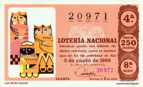 Décimo de Lotería Nacional de 1966 Sorteo 1 - LOS REYES MAGOS