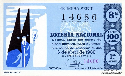 Décimo de Lotería Nacional de 1966 Sorteo 10 - SEMANA SANTA