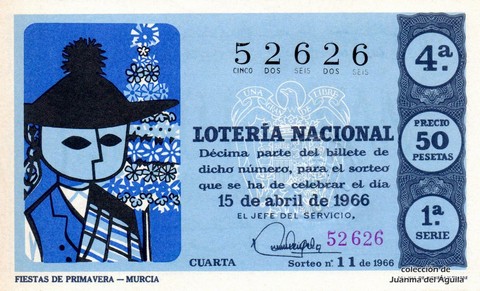 Décimo de Lotería Nacional de 1966 Sorteo 11 - FIESTAS DE PRIMAVERA - MURCIA