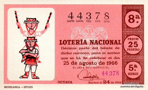 Décimo de Lotería Nacional de 1966 Sorteo 24 - MOXIGANGA - SITGES