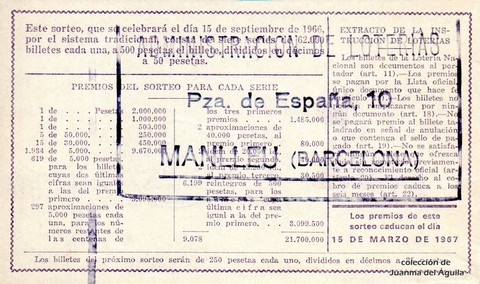 Reverso décimo de Lotería 1966 / 26