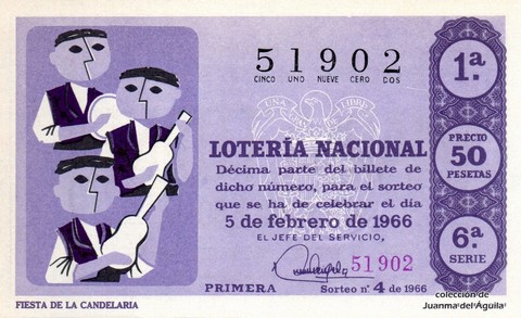 Décimo de Lotería Nacional de 1966 Sorteo 4 - FIESTA DE LA CANDELARIA
